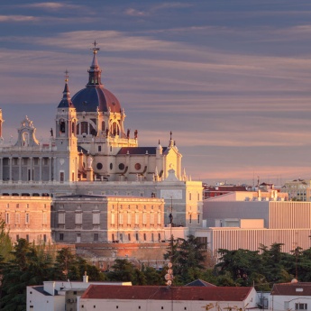View of Madrid and Almudena Cathedral, Madrid